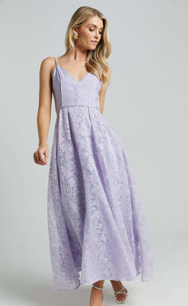 Philine Midi Dress - Plunge Fit and Flare Dress in Lilac