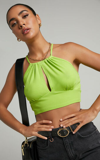 Shenden Crop Top - Keyhole Front Top in Green