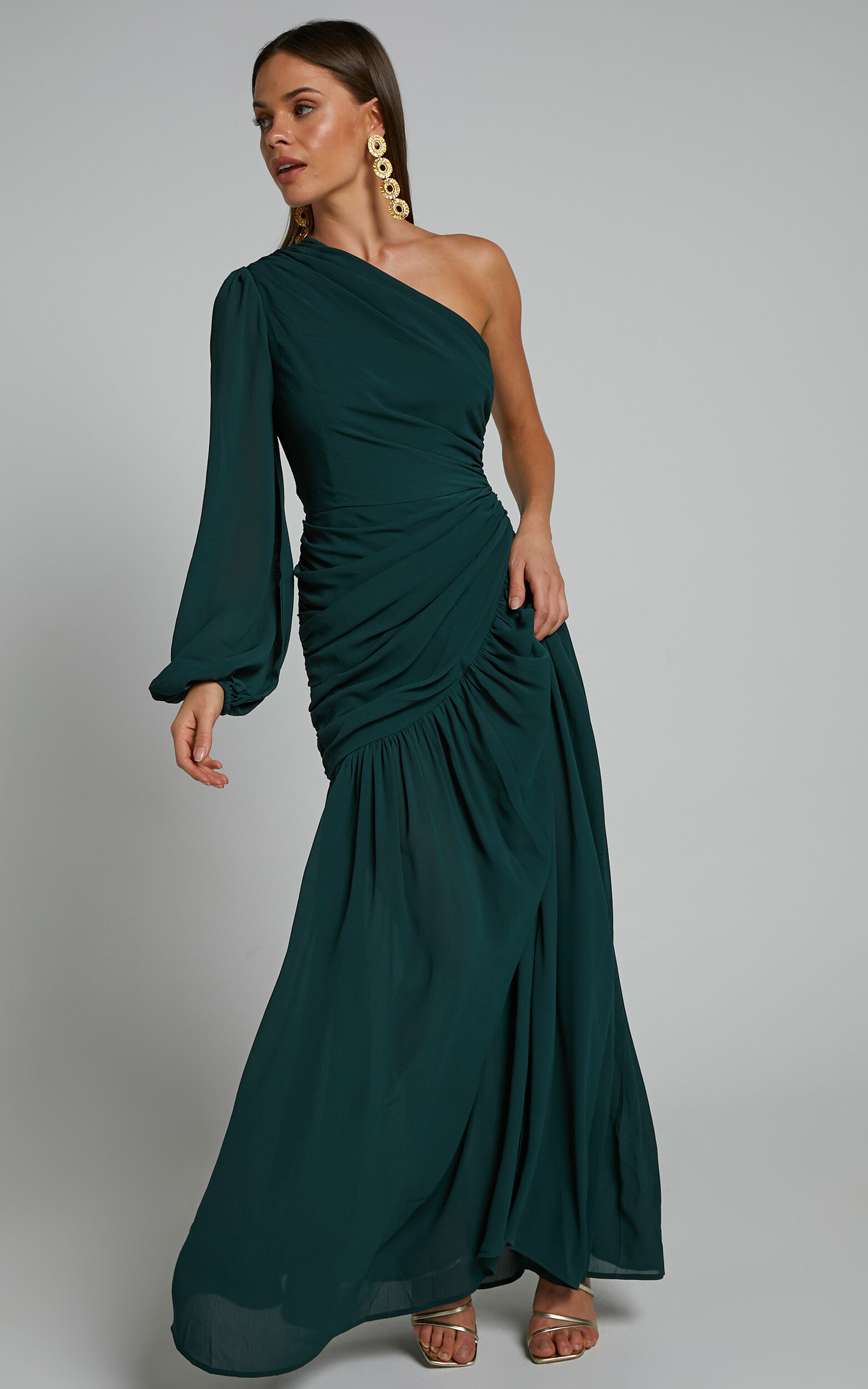 Emerald Green One Shoulder Column Dress (3106971)