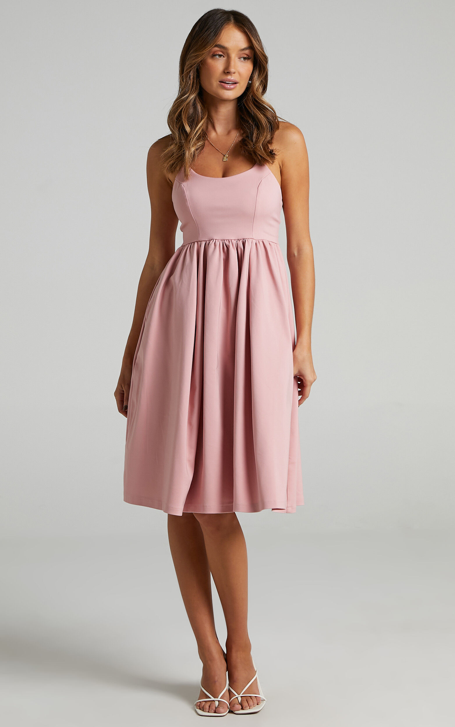 Wild Nights A line Spaghetti Strap Dress in Blush