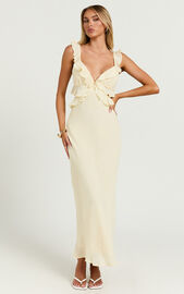 Dahlia Midi Dress - Ruffle Details Slip Dress in Lemon | Showpo USA