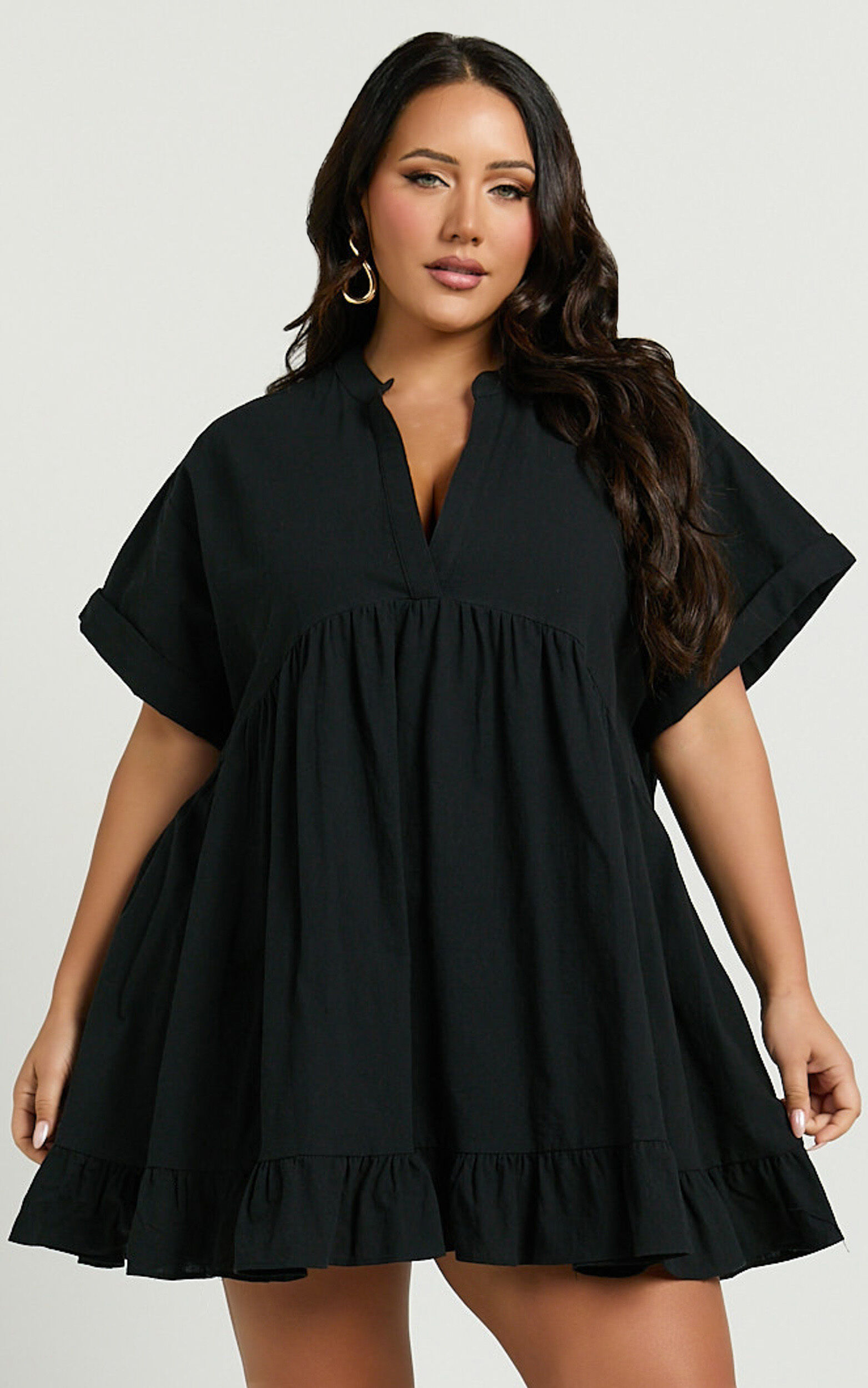 Calissa Mini Dress - Frill Hem Smock Dress in Black | Showpo USA