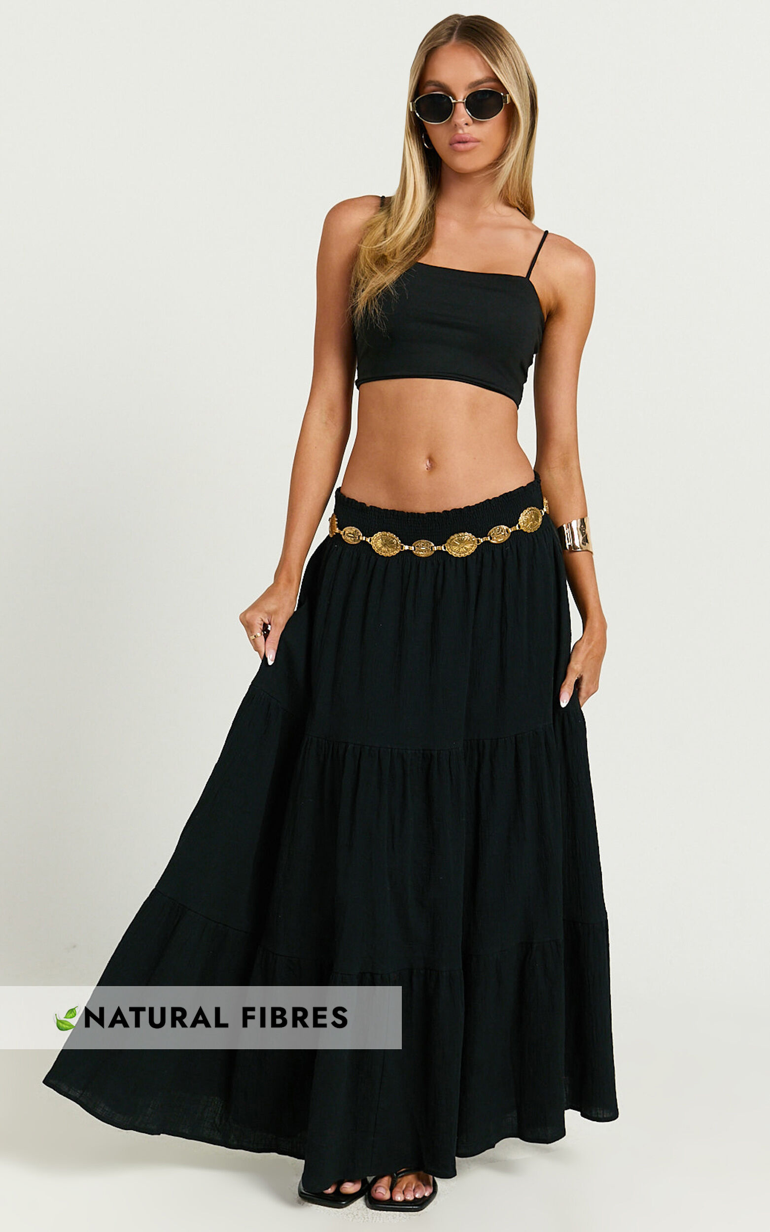 Cotton high waisted midi skirt shop