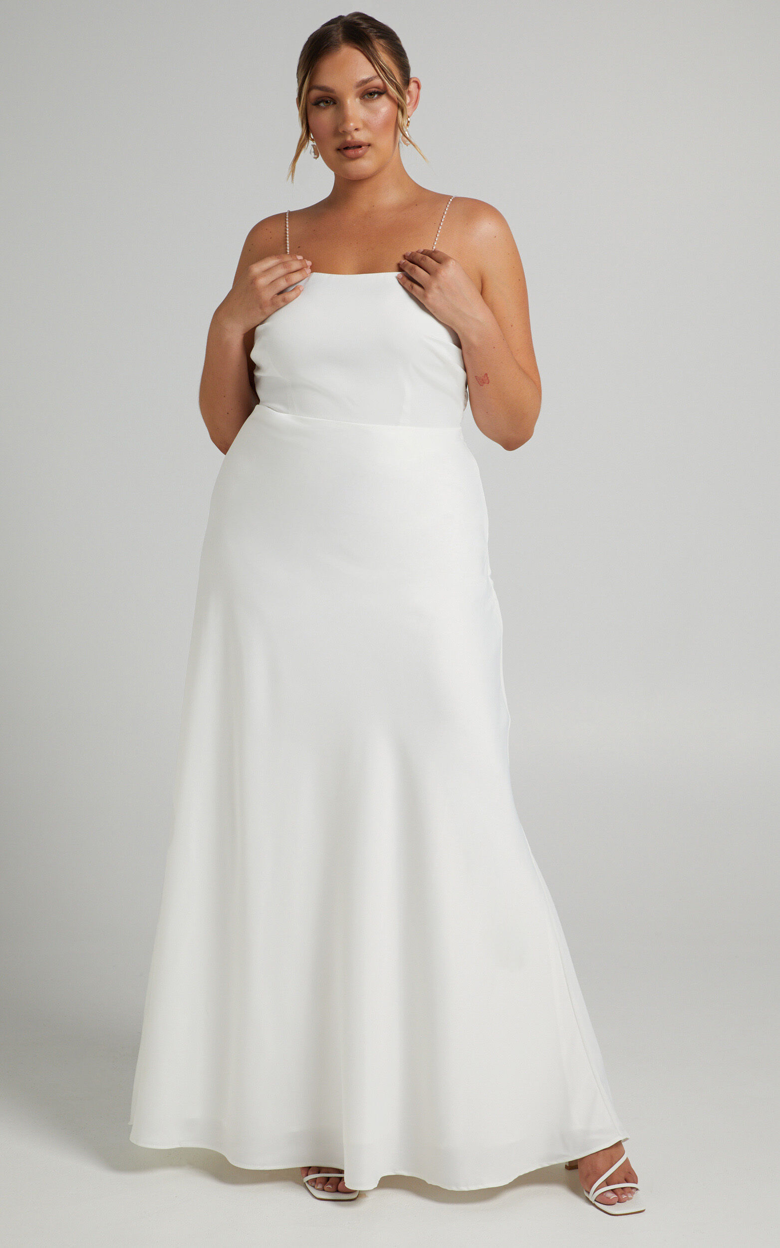 Entwined Dreams Pearl Strap Cowl Back Gown in Ivory | Showpo USA Entwined Dreams Pearl Strap Cowl Back Gown in Ivory | Showpo USA