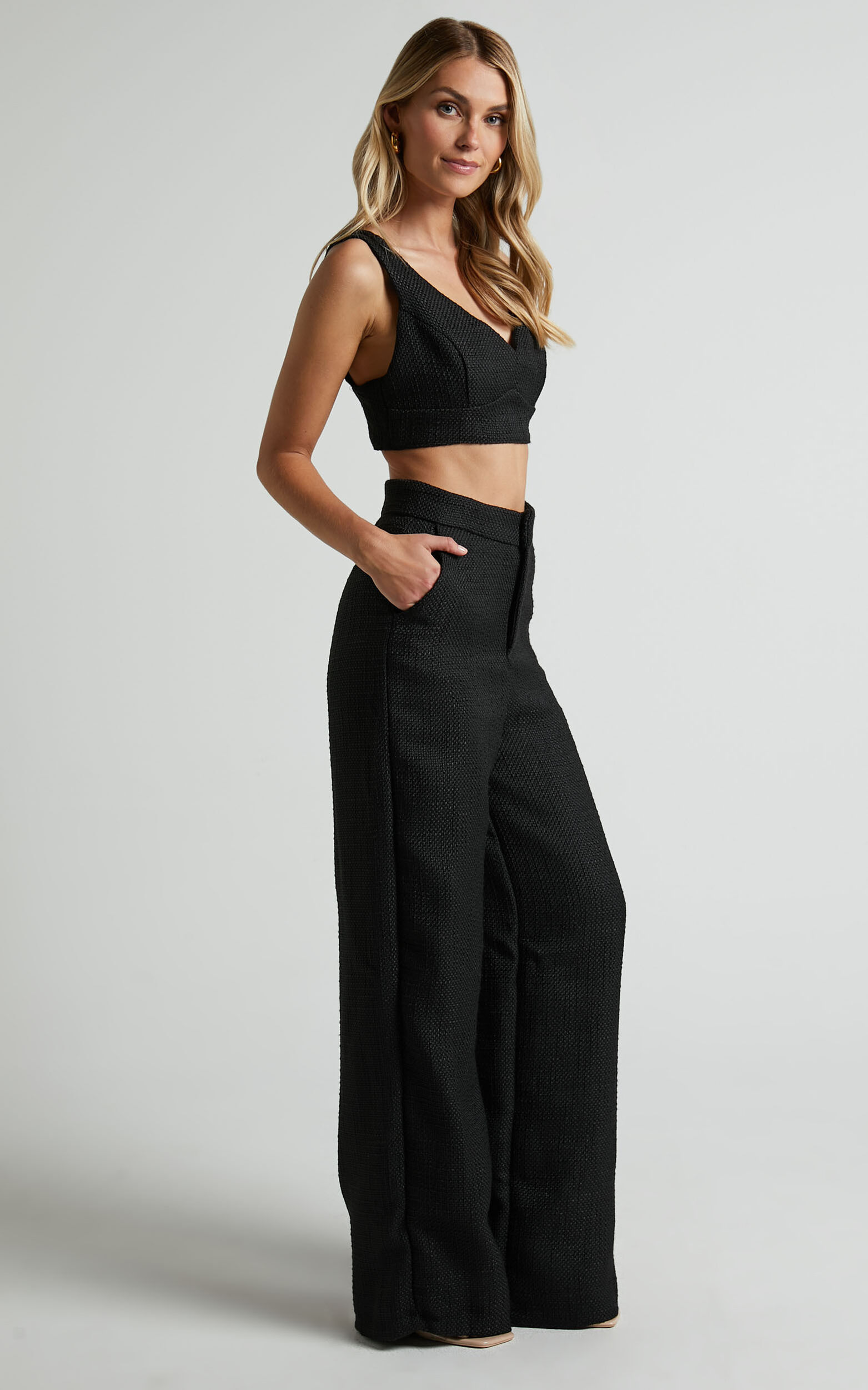 Pieces high waisted straight leg pants in black