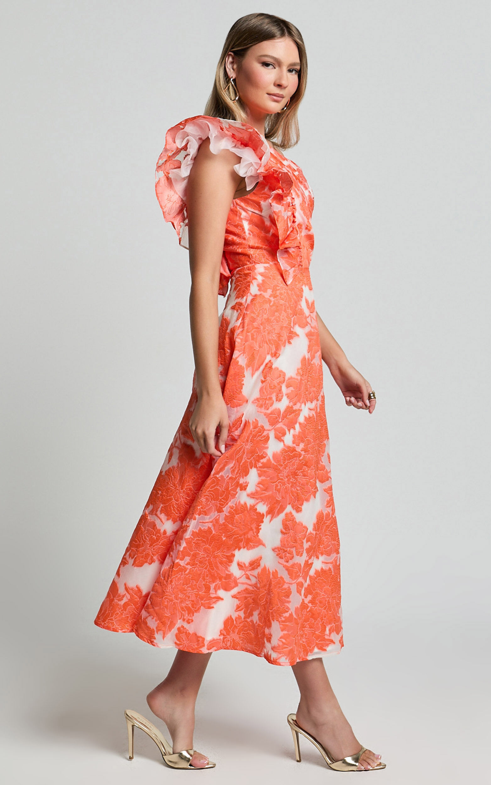 Alfreda Midi Dress - One Shoulder Ruffle Detail Brailey