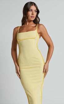 Abegaille Midi Dress - Bodycon Dress in Lemon