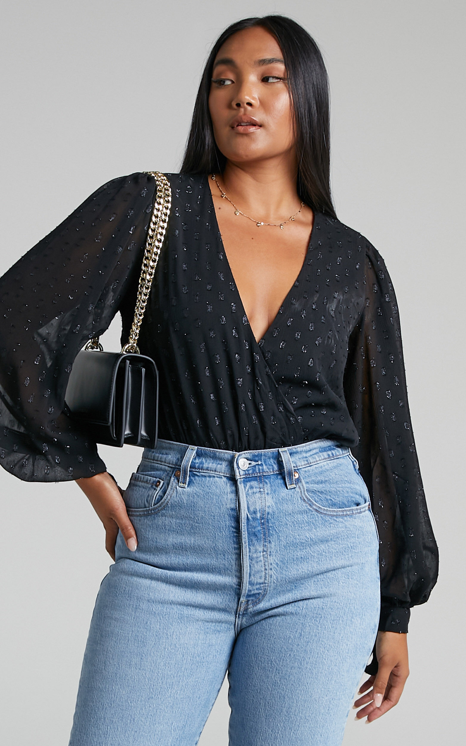 Agustha Bodysuit Wrap Front Bodysuit in Black