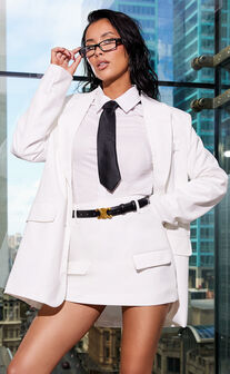 Briannon Shirt - Long Sleeve Fitted Collared Button Up Shirt in White