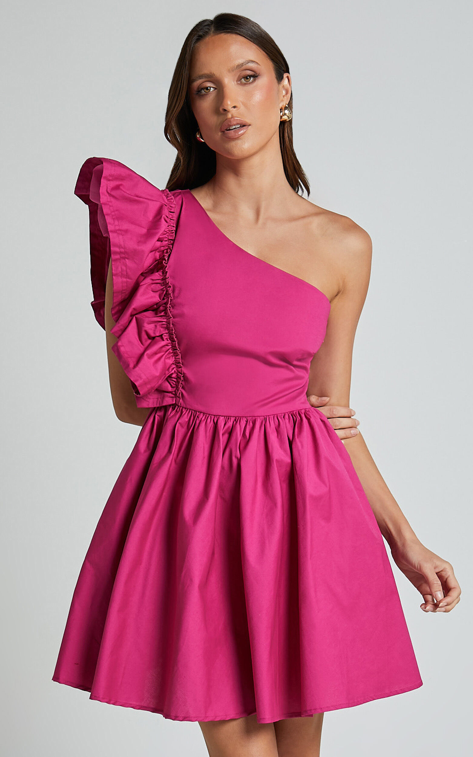 One shoulder frill mini dress store