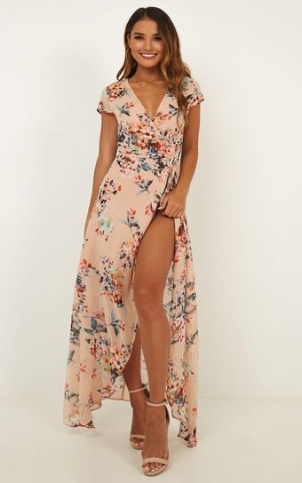 Wrap And Cross Maxi Dress In Blush Floral