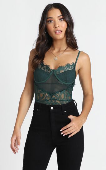 Voicemail Bodysuit In Emerald Lace