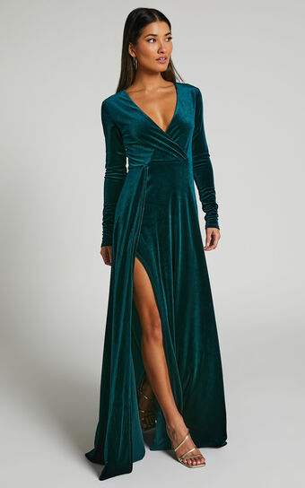Sloane Maxi Dress - Long Sleeve Wrap Dress in Emerald | Showpo USA
