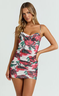 Augustine Mini Dress - Strapless Sweetheart Ruched Bodycon Dress in Rose Blanca