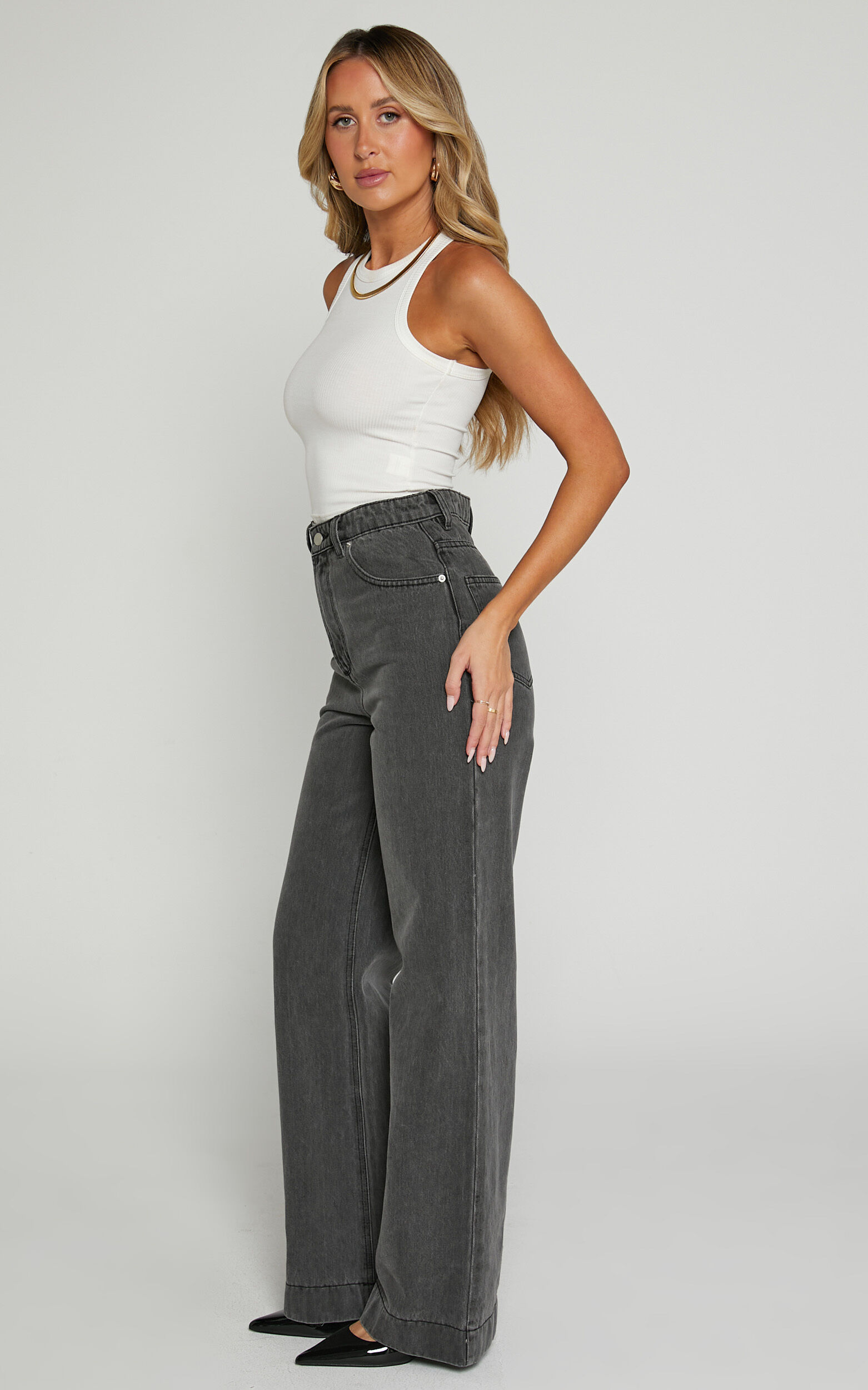 Emman Jeans - High Waisted Cotton Wide Leg Denim Jeans in