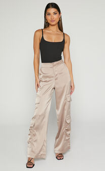 Minx - High Waisted Faux Leather Wide Leg Trousers in Chocolate