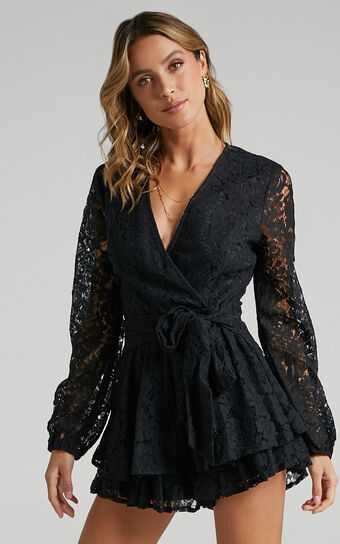 Communal Love Playsuit in Black Lace