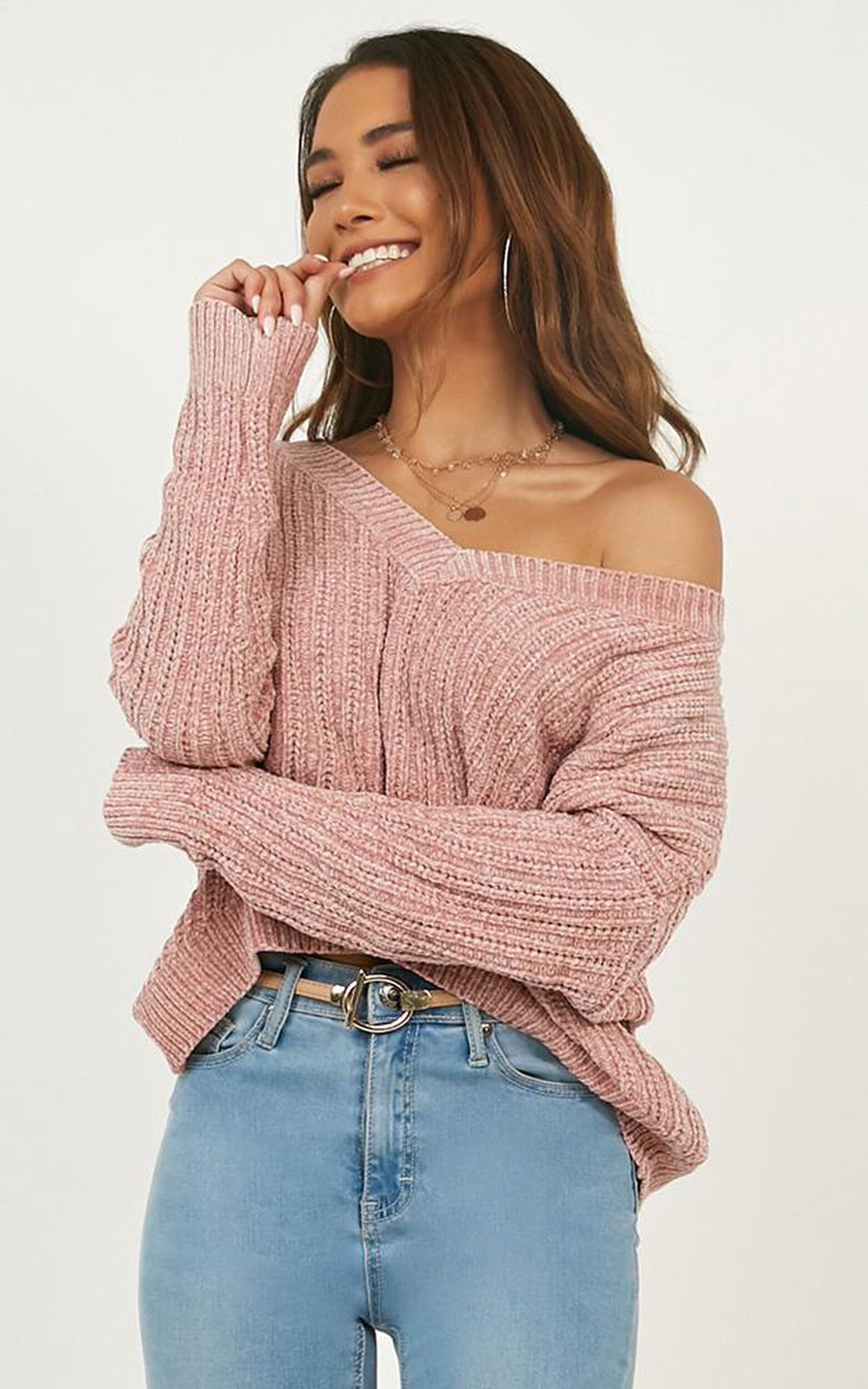 Be Warm Velvet Knit Sweater In Blush
