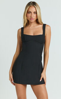 Aretha Mini Dress - Corset Panel Dress in Black
