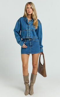 Pamela Jacket - Cropped Boxy Fit Recycled Denim Jacket in Dark Blue Wash