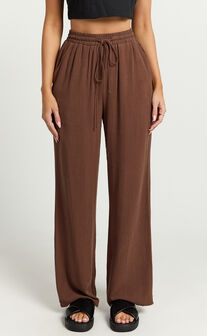 Kala Pants - Mid Waisted Relaxed Elastic Waist Pants in Chocolate