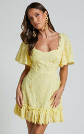 Fancy A Spritz Mini Dress - Square Neck Dress in Lemon | Showpo USA