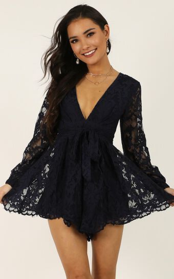 Come Go With Me Playsuit Navy Lace