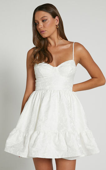 Kena Mini Dress - Jacquard Bustier Dress in White Showpo
