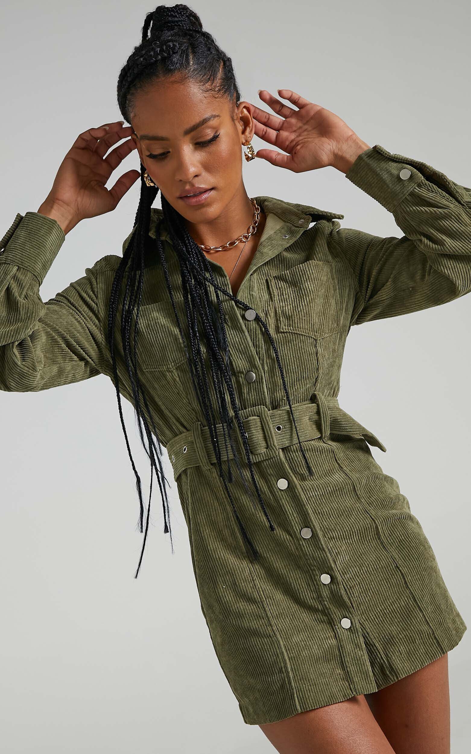 Belted corduroy dress shop