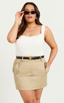 Anna Mini Skirt - High Waisted Cargo Pencil Skirt in Sand