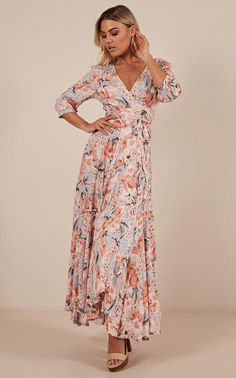 Cover Me Up Maxi Dress In Peach Floral 