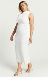 Aleks Midi Dress - High Neck Bodycon Dress in Off White | Showpo USA