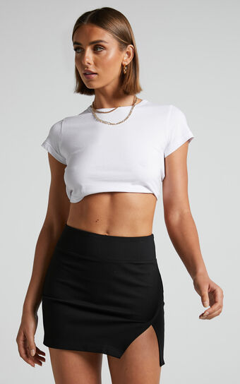 Hermina Mini Skirt - Ponte Side Split Bodycon Skirt in Black