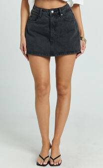 Harriet Skort - Mid Waisted Recycled Denim Skort in Black