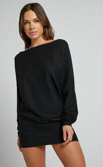 Fermina Mini Dress - Long Sleeve Bodycon Dress in Black