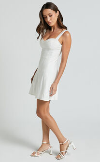 Dove Mini Dress - Sweetheart Wide Strap Fit and Flare Dress in White