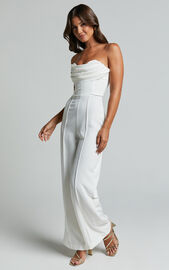 Stacey Jumpsuit - Strapless Cowl Wide Leg Jumpsuit in Off White | Showpo