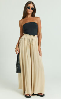 Hany Pants - High Waist Drawstring Wide Leg Pants in Stone