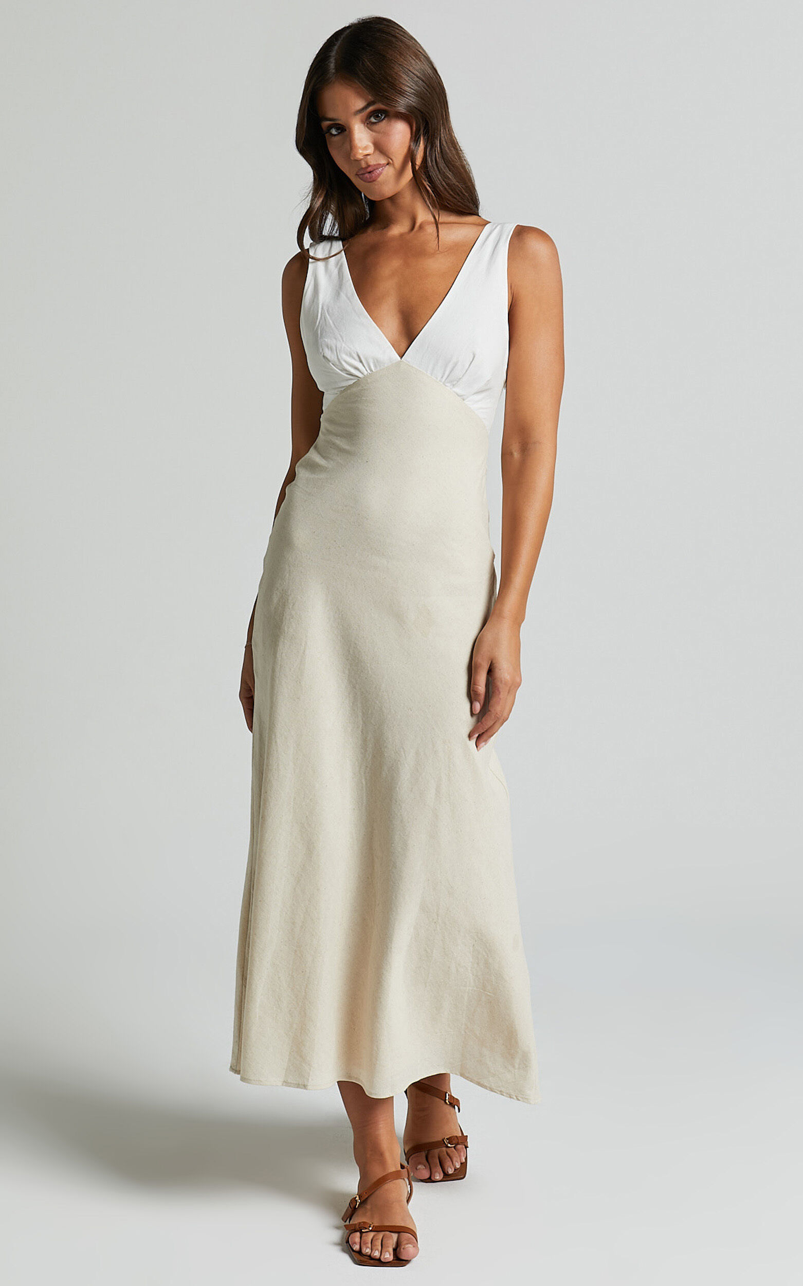 Beige v on sale neck dress