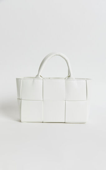 Lyon Bag Quilted PU Mini Bucket Tote in White  Australia
