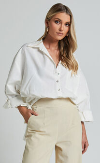 Amalie The Label - Alecia Linen Blend Side Tie Cropped Blouse in White