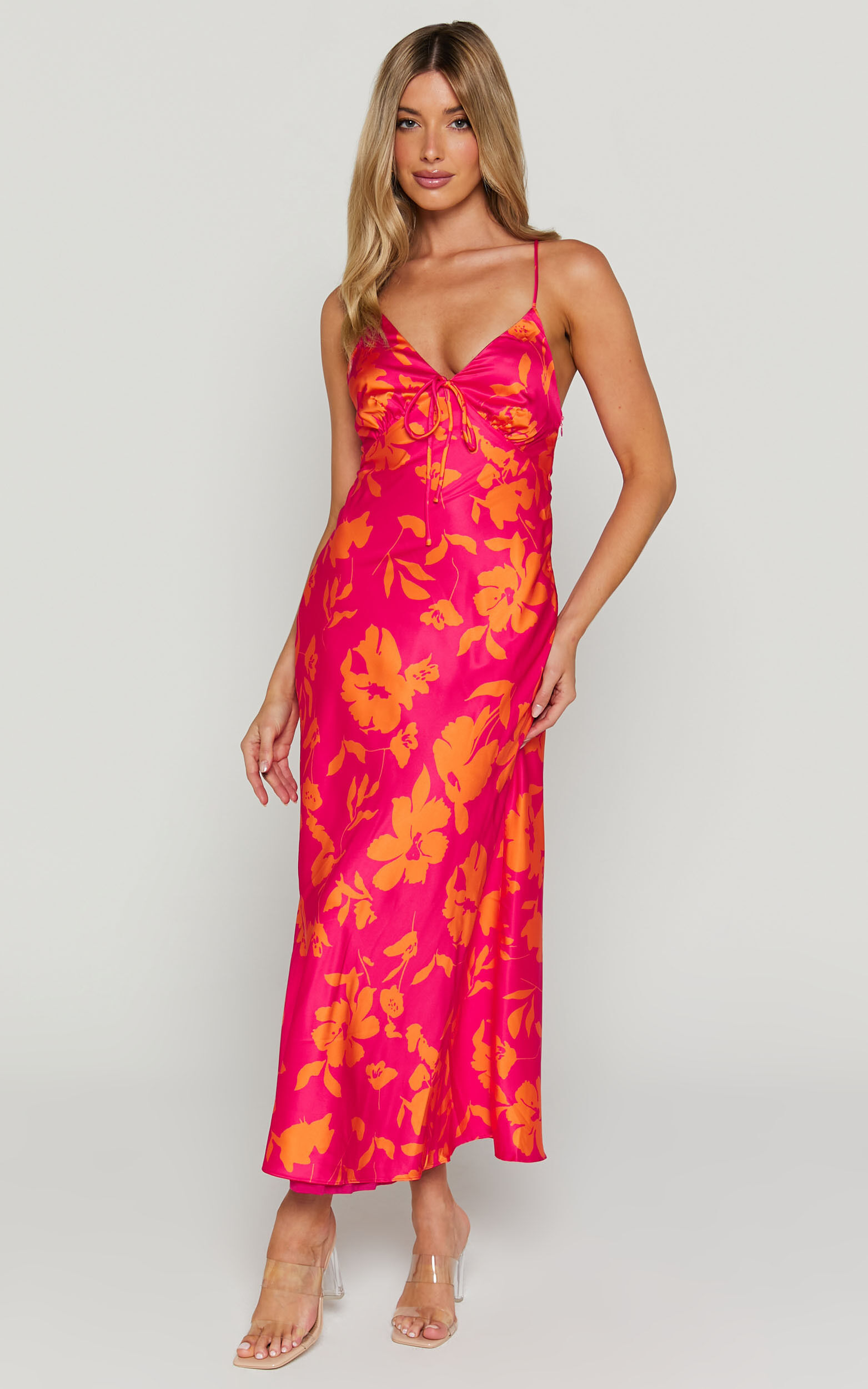 Orange and pink floral dress top