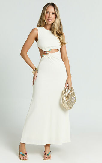 Amy Maxi Dress - High Neck Cut Dress in Cream
