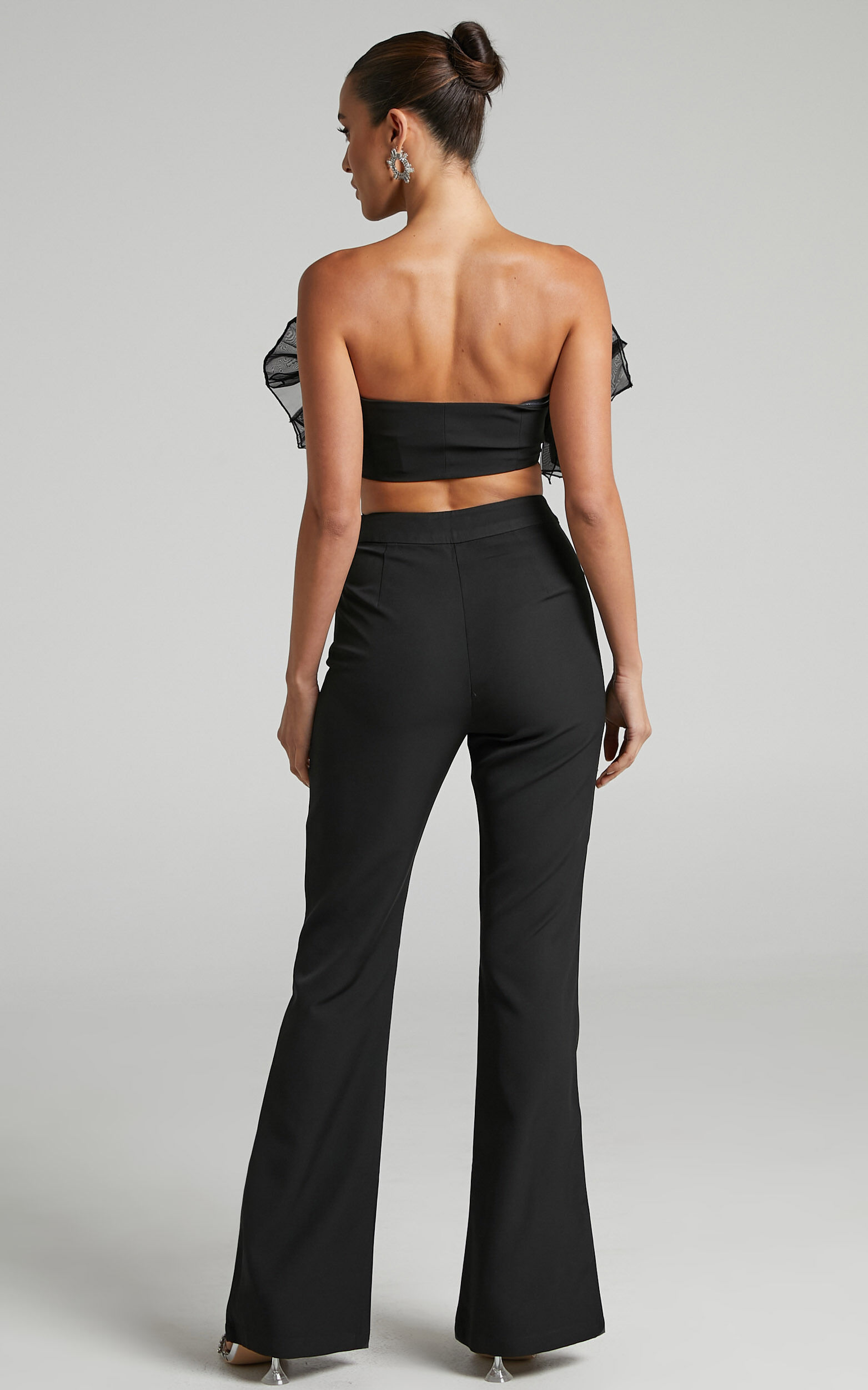 Shaima Two Piece Set - Strapless Organza Ruffle Crop Top and