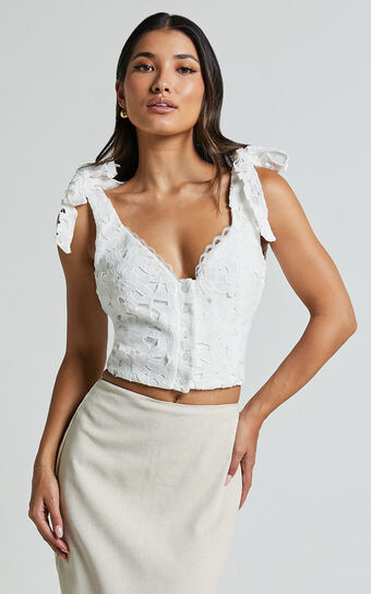Artie Top - Tie Shoulder Lace Top in White