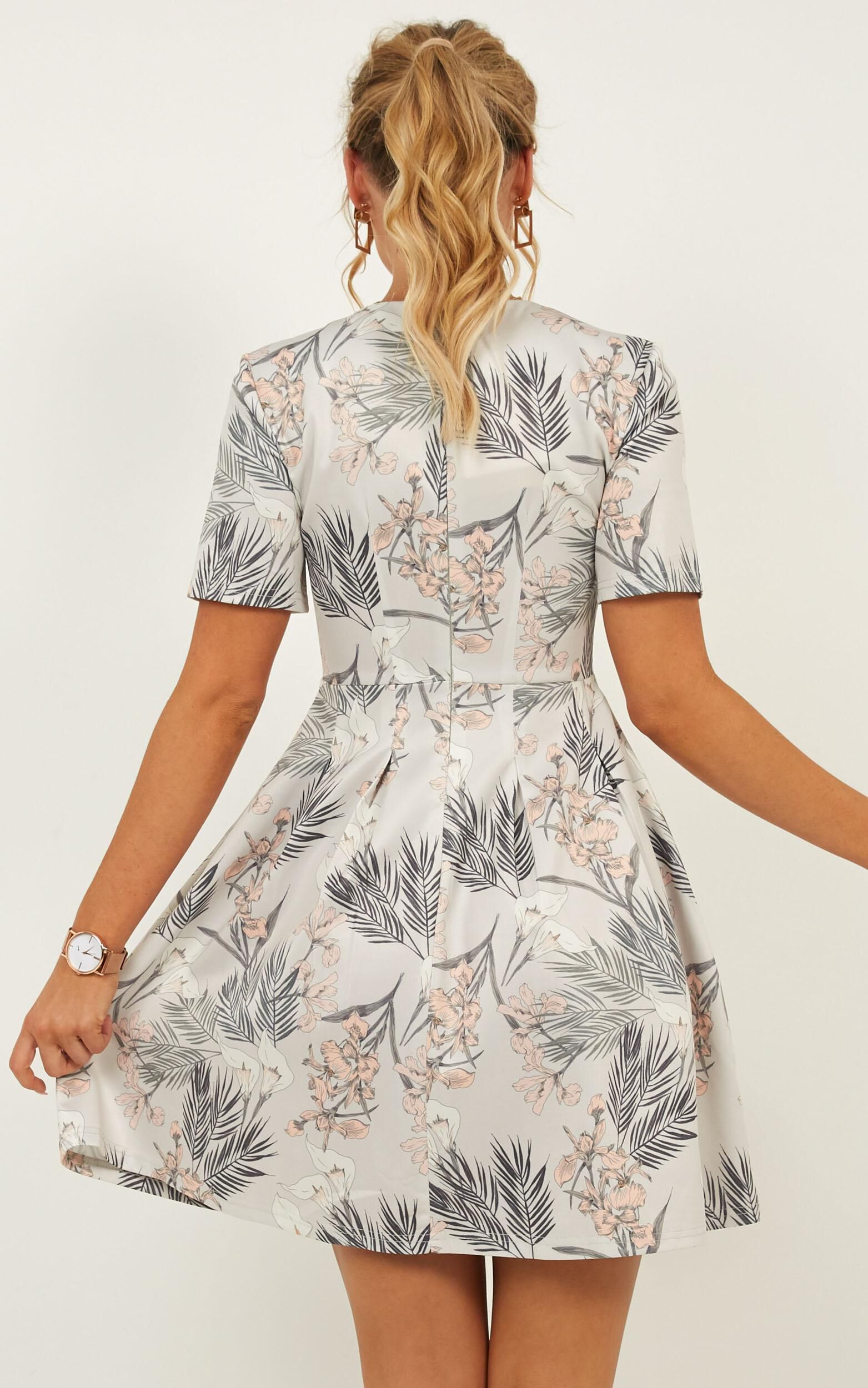 Grey floral skater dress shop