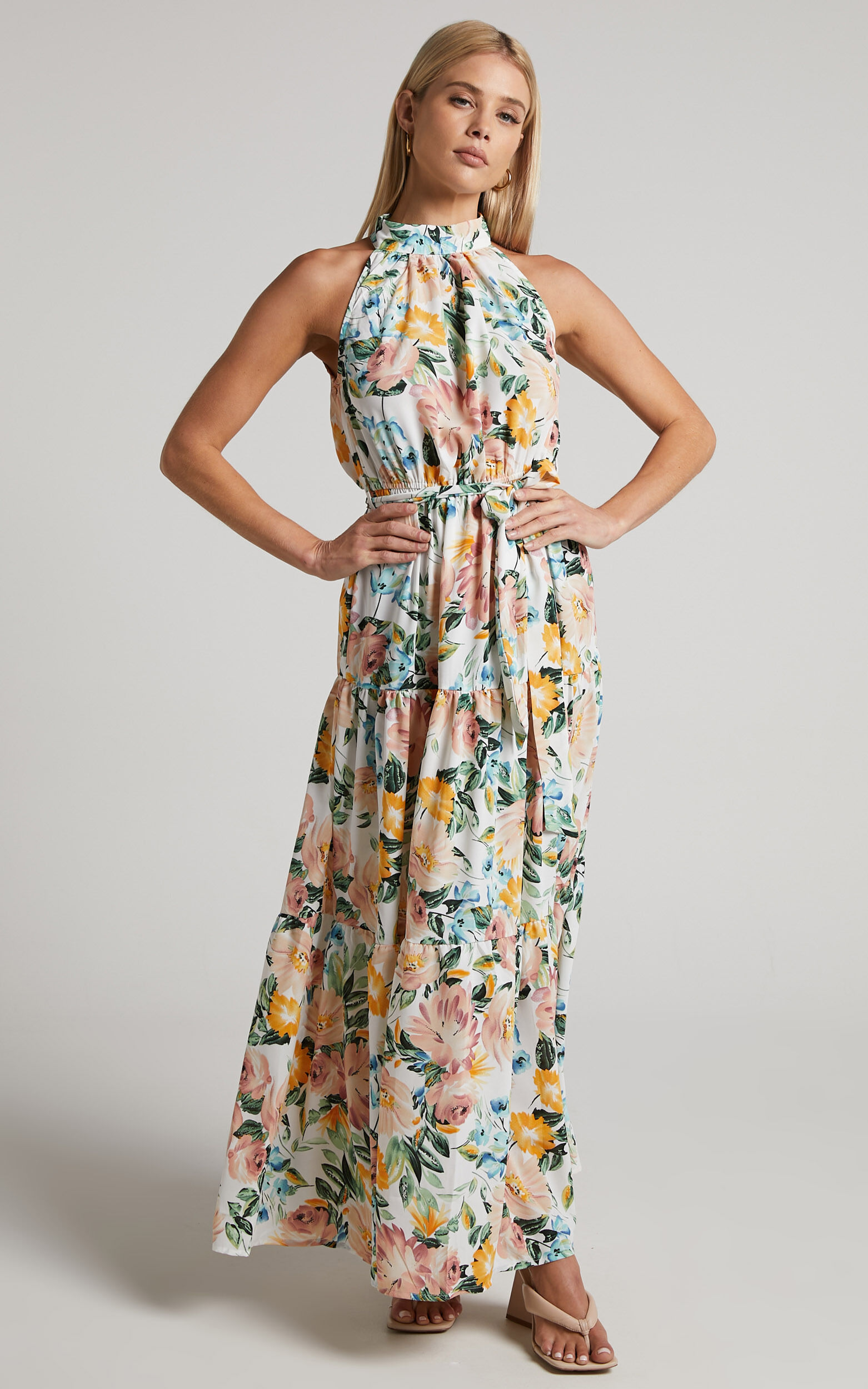 Annabelle Maxi Dress High Neck Tiered Dress in Spring Floral