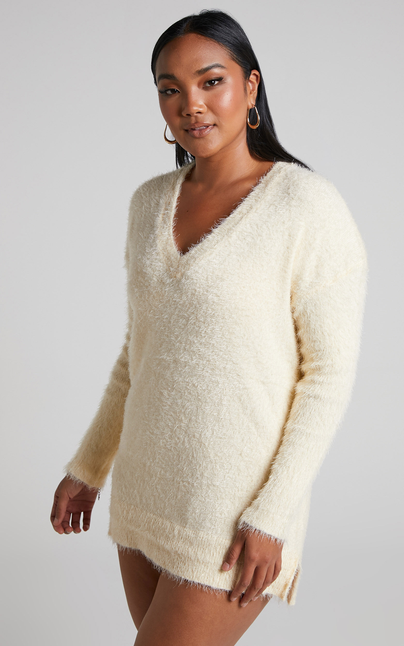 White v neck sweater on sale dress