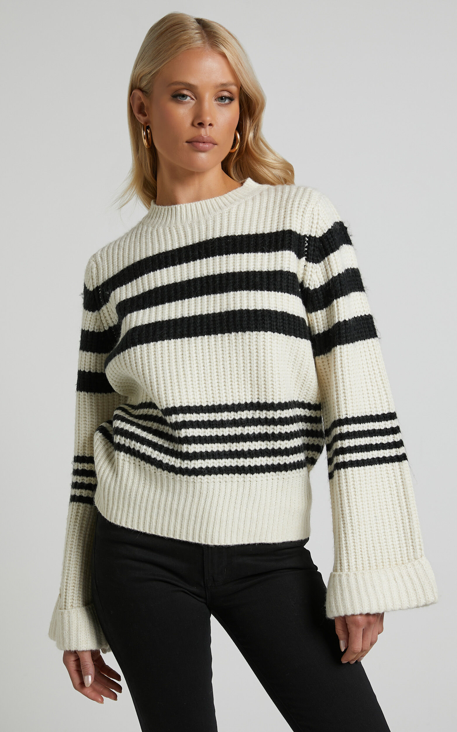 Cream and black striped sweater cheap
