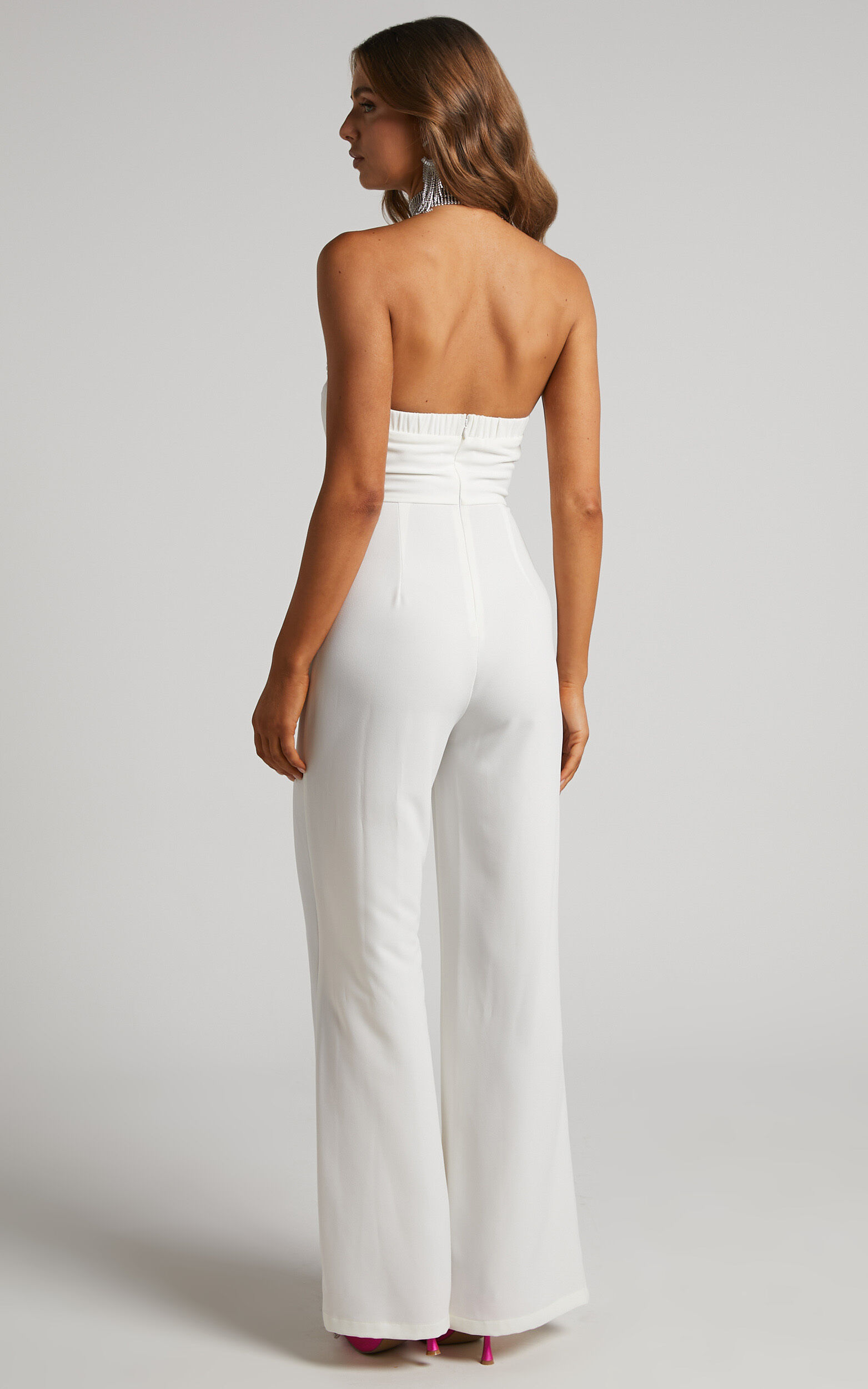オールインワン・サロペット overdue flair : 25SS / TAILORED PLEATS JUMPSUIT (WHITE) White Two-Piece Jumpsuit - One-Shoulder Jumpsuit - Crepe